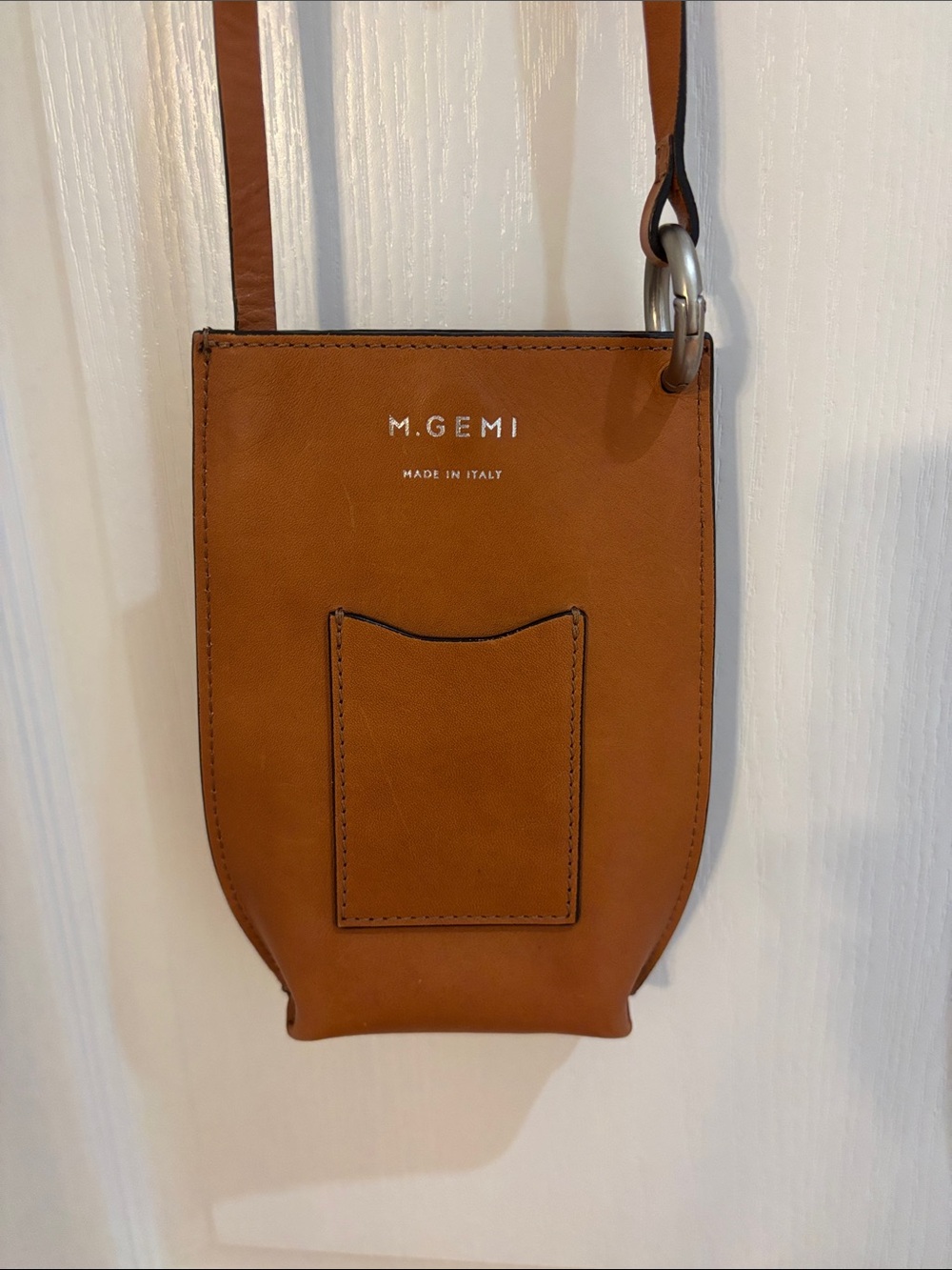 M. Gemi Cognac Leather Crossbody Phone Pouch